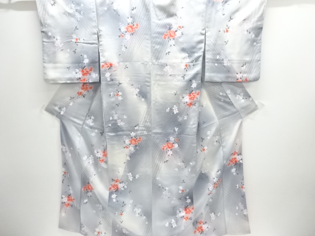 線描きに花模様小紋着物